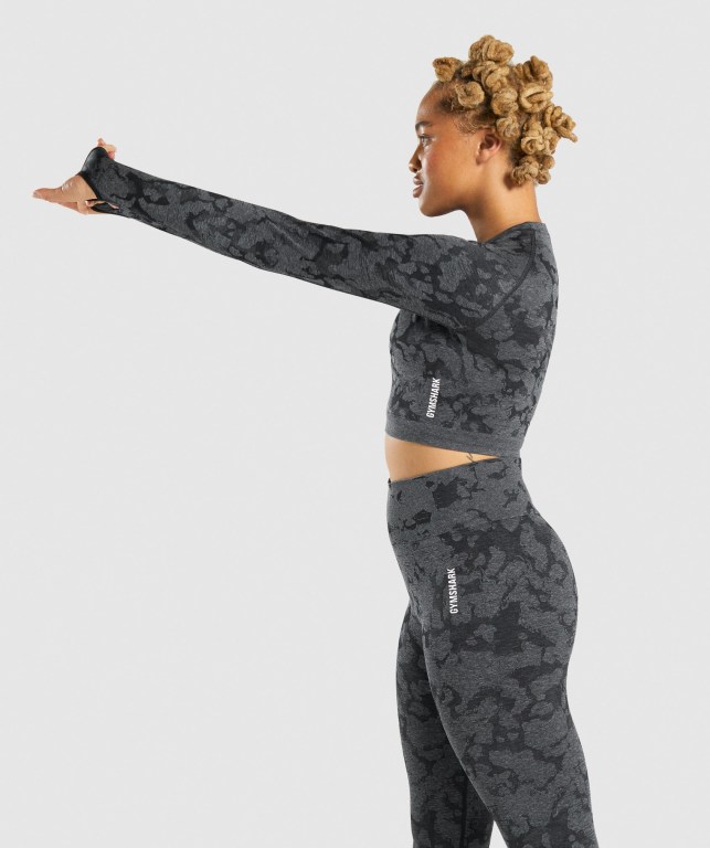 Sudaderas Gymshark Adapt Camo Seamless Crop Top Mujer Negros | dqVQaOuEW5R