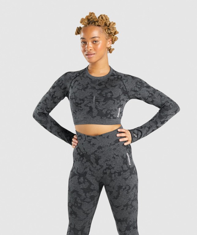 Sudaderas Gymshark Adapt Camo Seamless Crop Top Mujer Negros | dqVQaOuEW5R