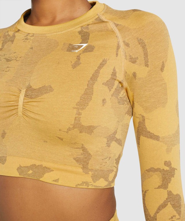 Sudaderas Gymshark Adapt Camo Seamless Crop Top Mujer Amarillos | nJOqvwZvbn9