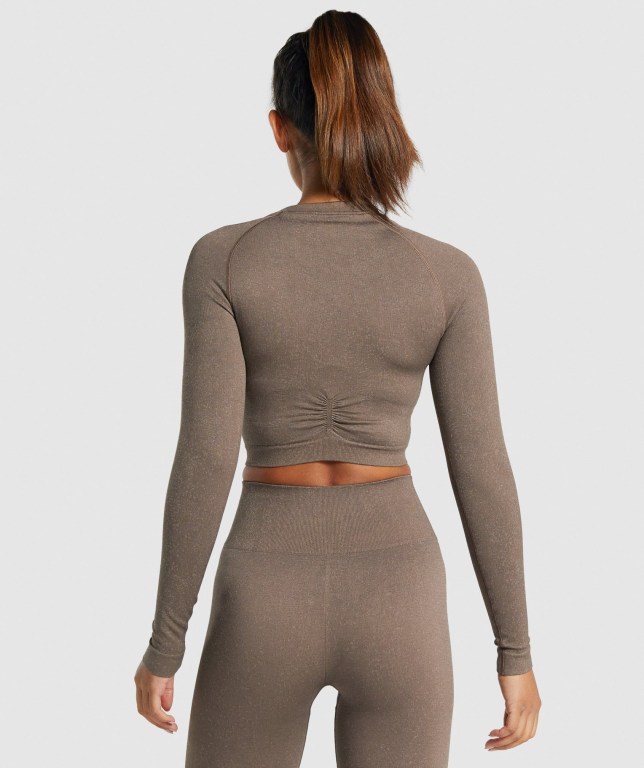 Sudaderas Gymshark Adapt Fleck Seamless Crop Top Mujer Marrom | AqhFhiekSCt