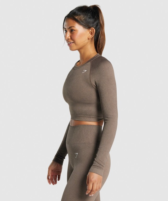 Sudaderas Gymshark Adapt Fleck Seamless Crop Top Mujer Marrom | AqhFhiekSCt