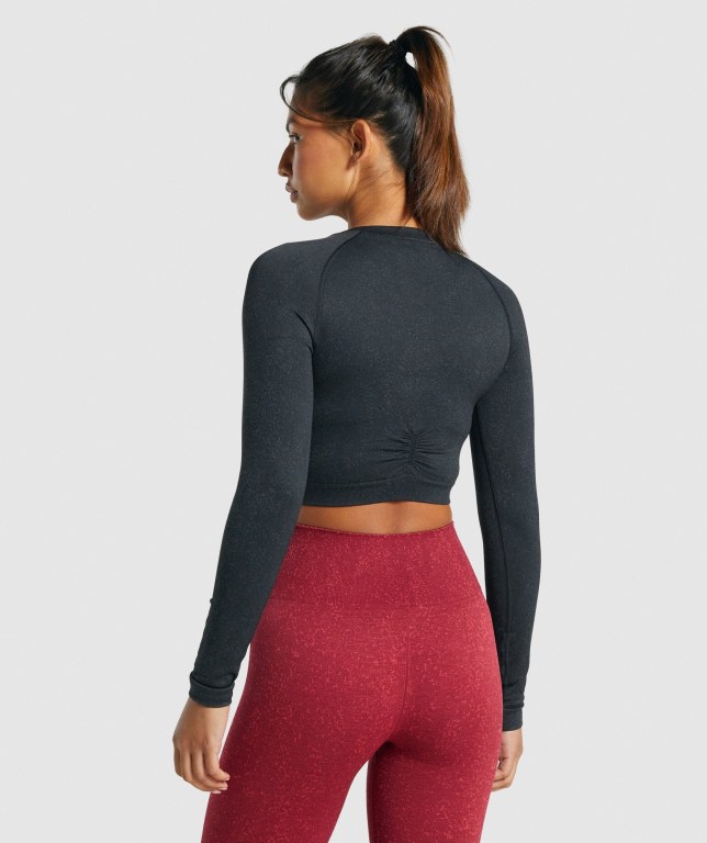 Sudaderas Gymshark Adapt Fleck Seamless Crop Top Mujer Negros | CqfGlh2tmC7