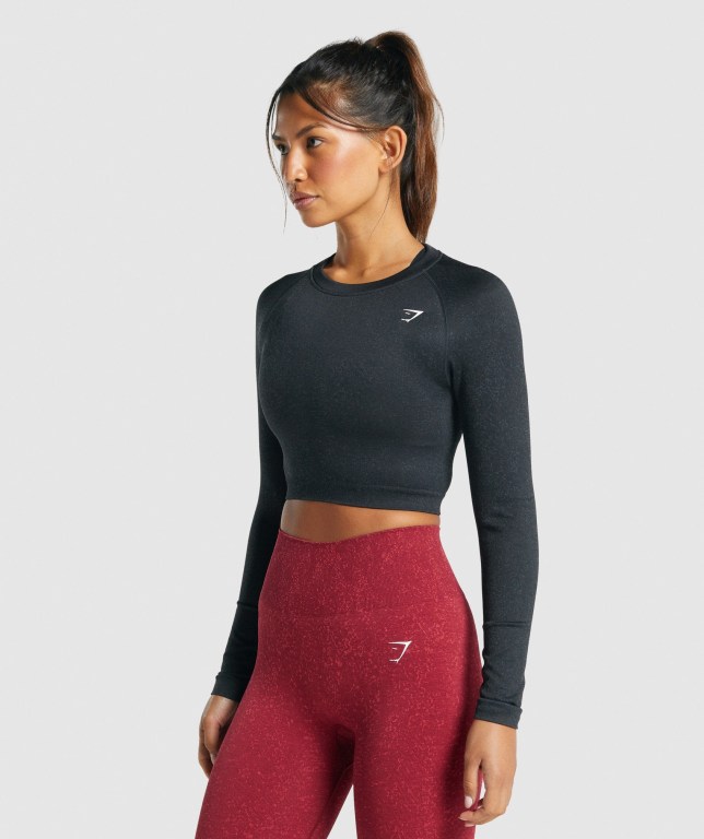 Sudaderas Gymshark Adapt Fleck Seamless Crop Top Mujer Negros | CqfGlh2tmC7