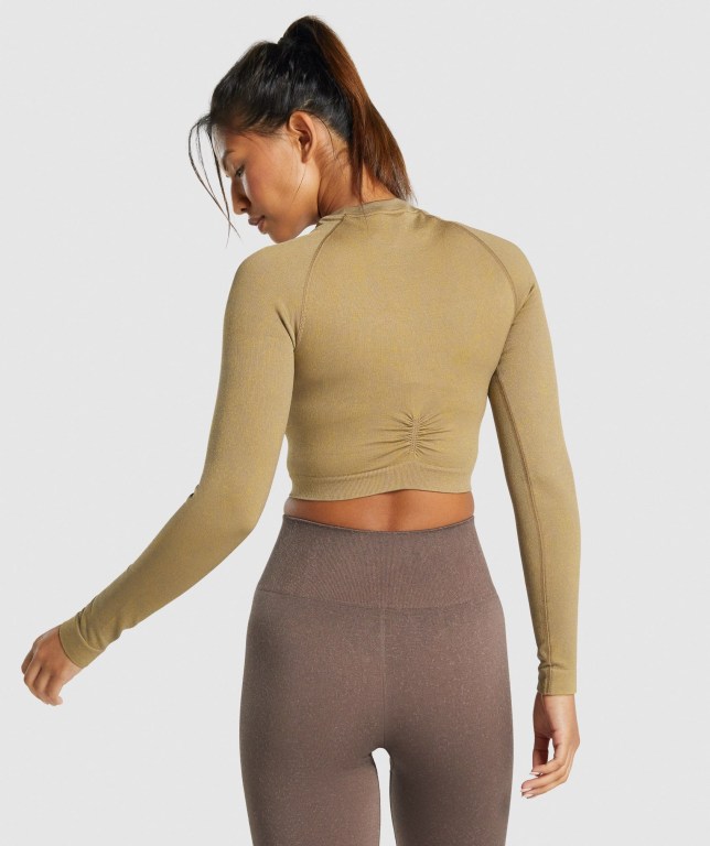 Sudaderas Gymshark Adapt Fleck Seamless Crop Top Mujer Marrom Claro | SlQz66FOvpf