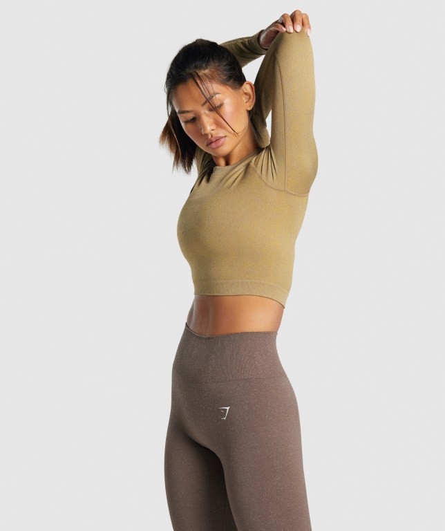 Sudaderas Gymshark Adapt Fleck Seamless Crop Top Mujer Marrom Claro | SlQz66FOvpf