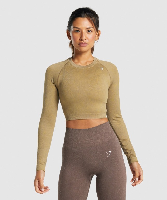 Sudaderas Gymshark Adapt Fleck Seamless Crop Top Mujer Marrom Claro | SlQz66FOvpf