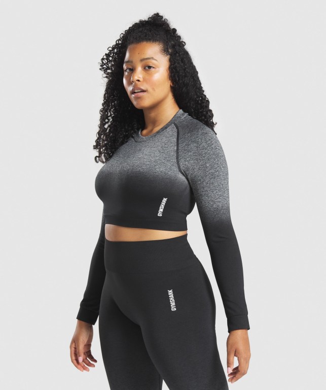 Sudaderas Gymshark Adapt Ombre Seamless Crop Top Mujer Negros Negros | IcxW3FeG7ra