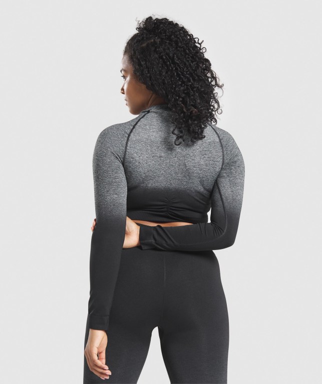 Sudaderas Gymshark Adapt Ombre Seamless Crop Top Mujer Negros Negros | IcxW3FeG7ra