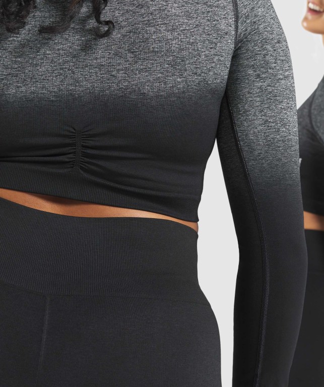 Sudaderas Gymshark Adapt Ombre Seamless Crop Top Mujer Negros Negros | IcxW3FeG7ra