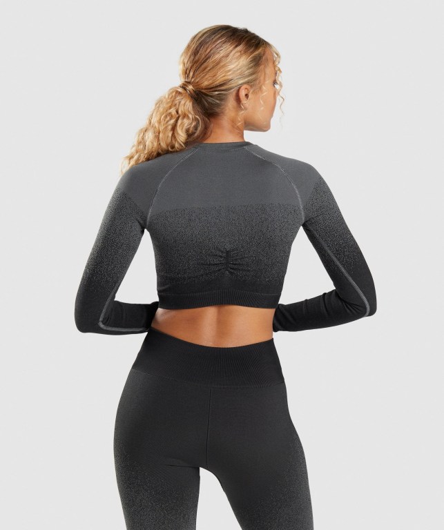 Sudaderas Gymshark Adapt Ombre Seamless Crop Top Mujer Negros Grises | OjSTkWv7ARz