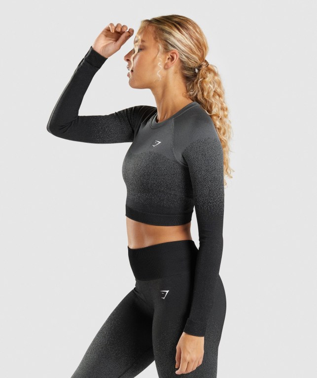 Sudaderas Gymshark Adapt Ombre Seamless Crop Top Mujer Negros Grises | OjSTkWv7ARz