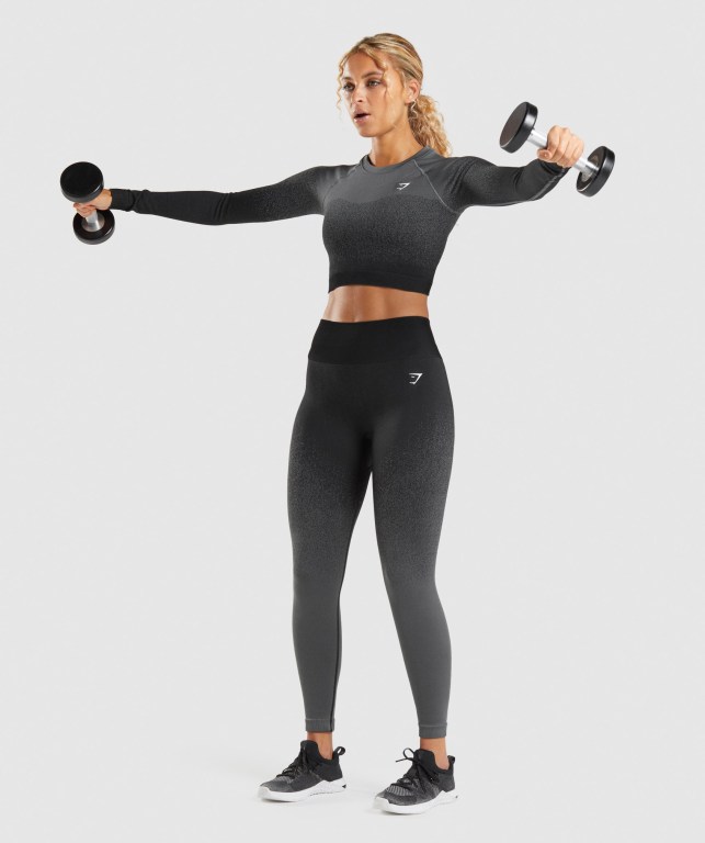 Sudaderas Gymshark Adapt Ombre Seamless Crop Top Mujer Negros Grises | OjSTkWv7ARz