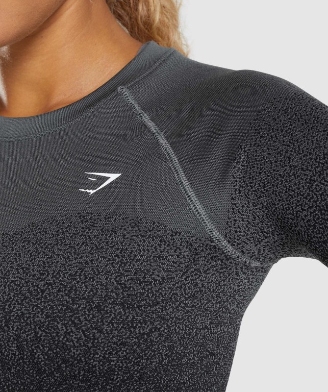 Sudaderas Gymshark Adapt Ombre Seamless Crop Top Mujer Negros Grises | OjSTkWv7ARz