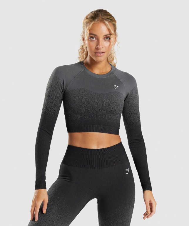 Sudaderas Gymshark Adapt Ombre Seamless Crop Top Mujer Negros Grises | OjSTkWv7ARz