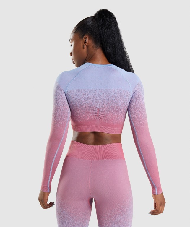 Sudaderas Gymshark Adapt Ombre Seamless Crop Top Mujer Rosas Rosas Azules Claro | iYydW9IYwLw