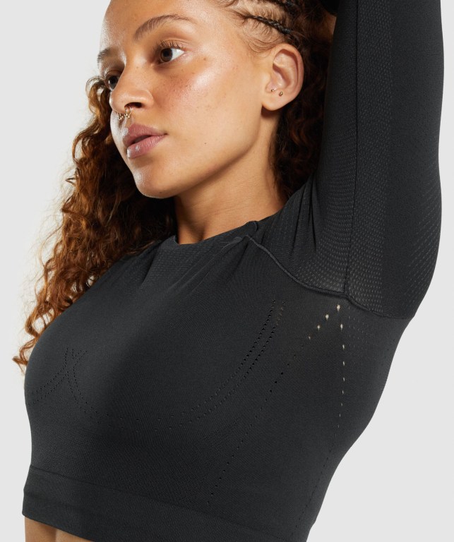 Sudaderas Gymshark Apex Seamless Crop Top Mujer Negros | ExrJxlZfoYE