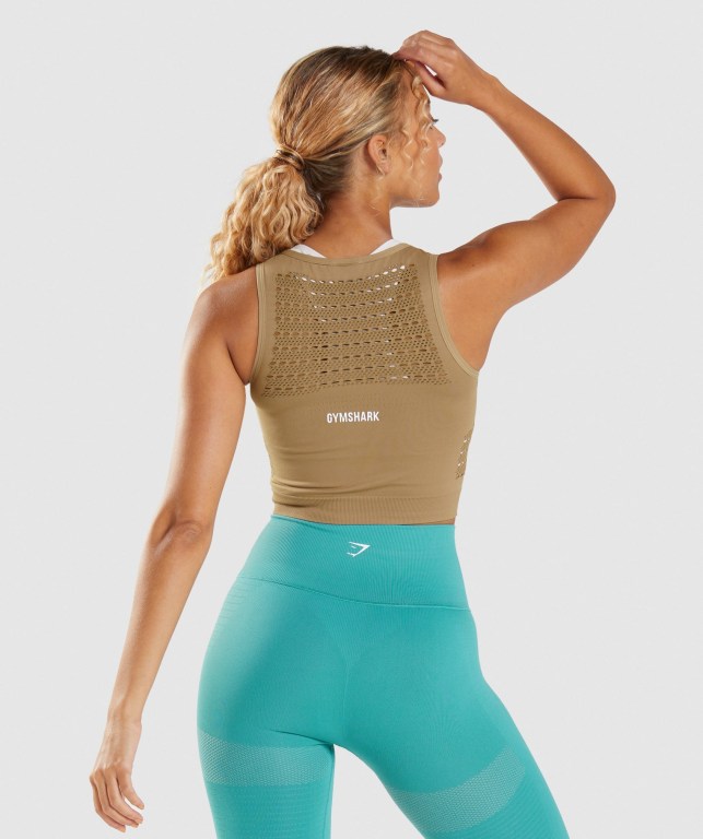 Sudaderas Gymshark Energy Seamless Crop Top Mujer Marrom | 3QHkac6kgv5