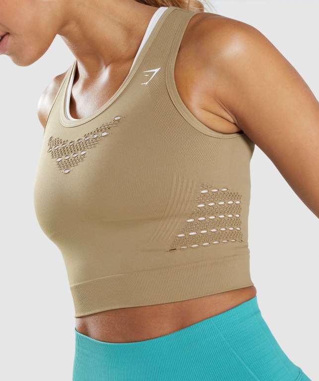 Sudaderas Gymshark Energy Seamless Crop Top Mujer Marrom | 3QHkac6kgv5