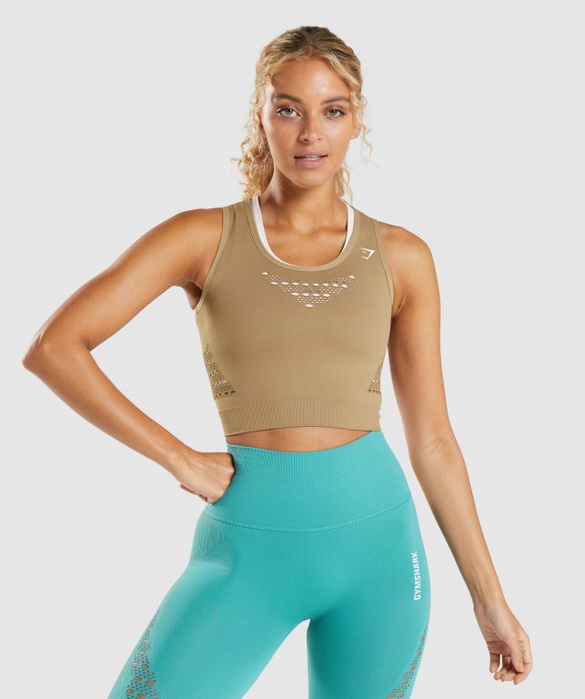 Sudaderas Gymshark Energy Seamless Crop Top Mujer Marrom | 3QHkac6kgv5