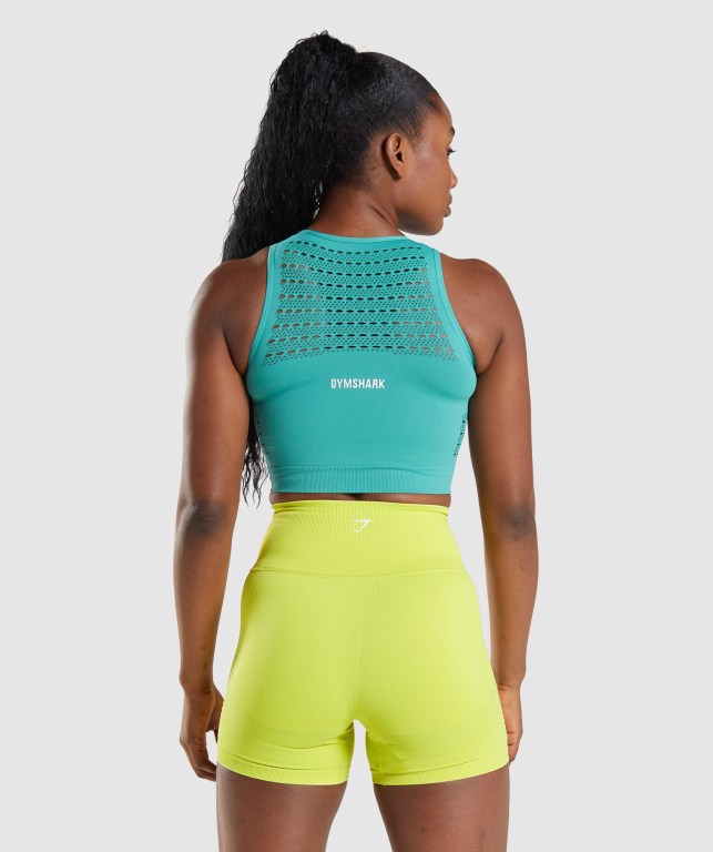 Sudaderas Gymshark Energy Seamless Crop Top Mujer Turquesa | GxYHTIzcHTM