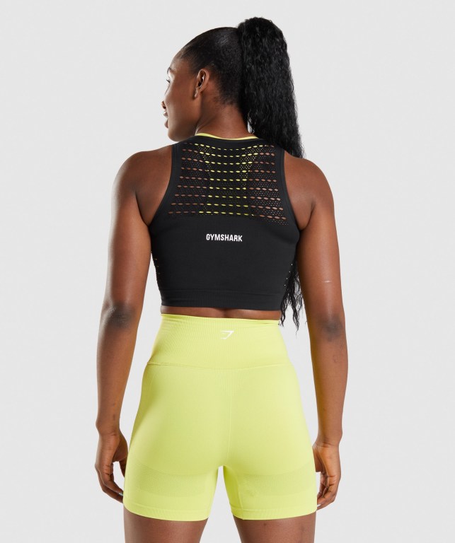 Sudaderas Gymshark Energy Seamless Crop Top Mujer Negros | MSqrgqmxHC1