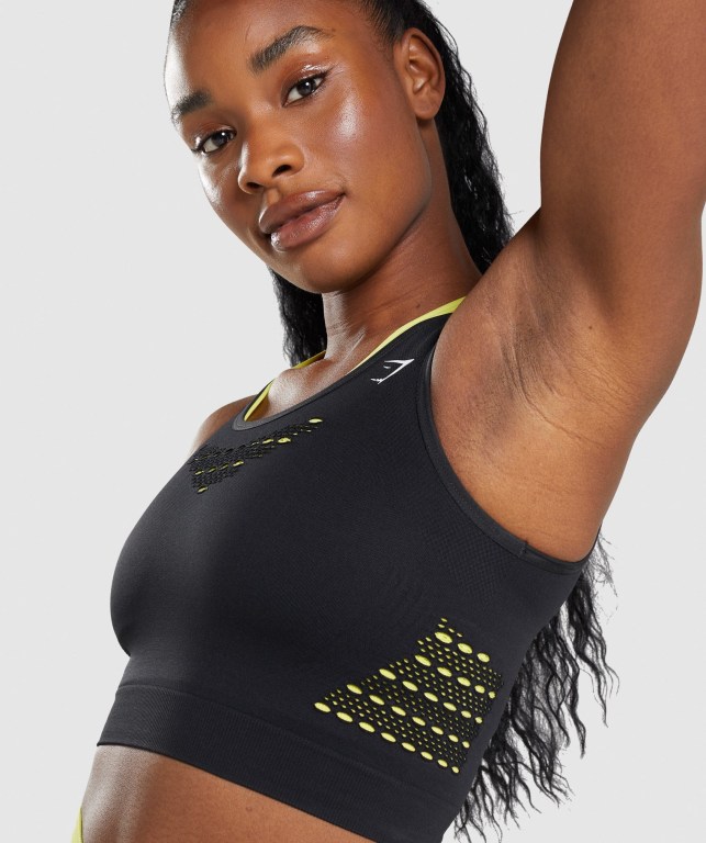 Sudaderas Gymshark Energy Seamless Crop Top Mujer Negros | MSqrgqmxHC1