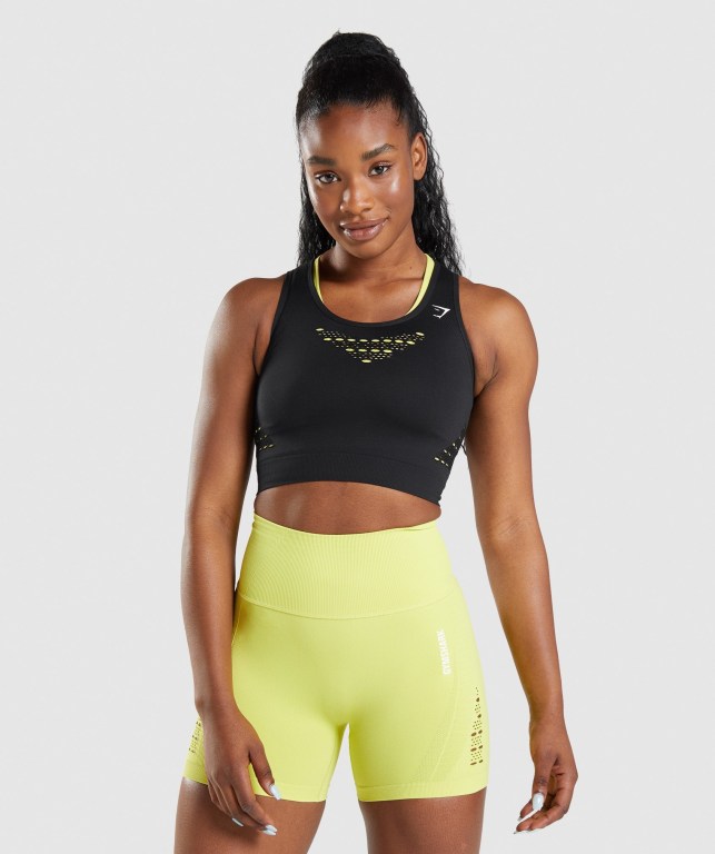 Sudaderas Gymshark Energy Seamless Crop Top Mujer Negros | MSqrgqmxHC1