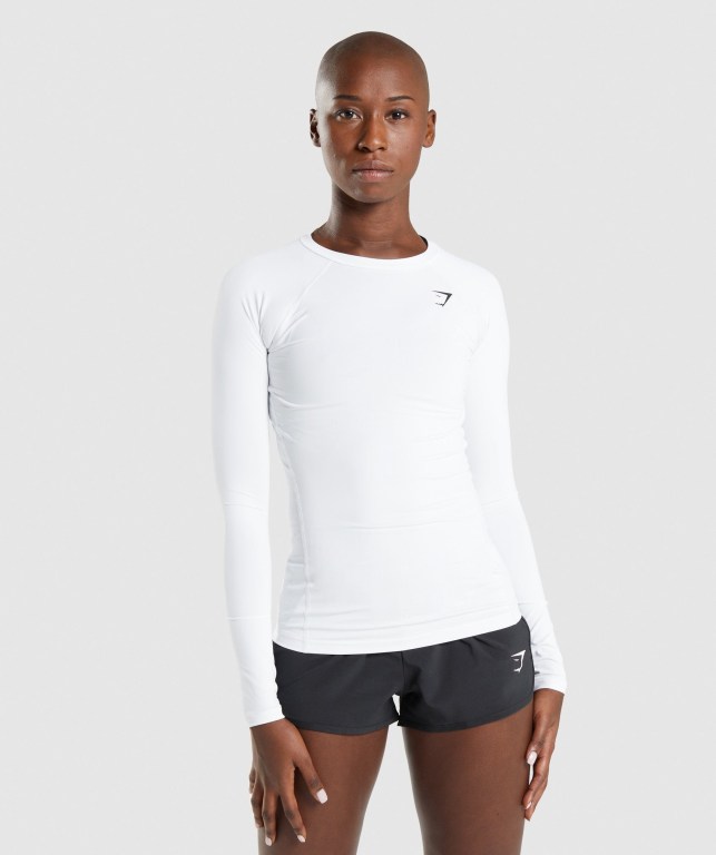 Sudaderas Gymshark Entrenamiento Baselayer Top Mujer Blancos | Ia4Yi6ujnEK