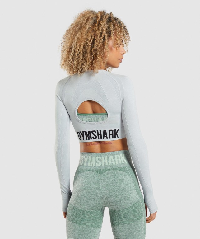 Sudaderas Gymshark Flex Sports Crop Top Mujer Grises Claro | 4P1mvnIDcpT