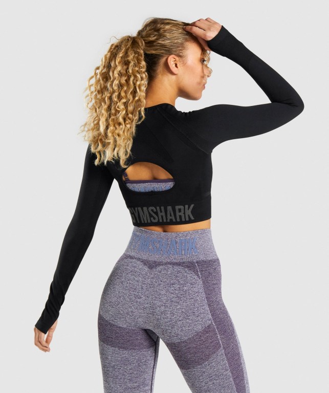 Sudaderas Gymshark Flex Sports Crop Top Mujer Negros Grises | IwMexiac3YP