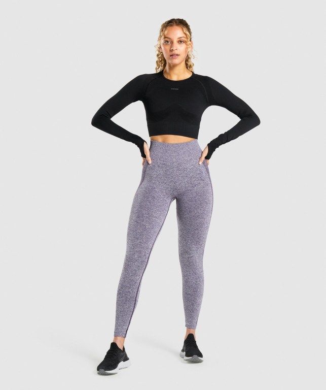 Sudaderas Gymshark Flex Sports Crop Top Mujer Negros Grises | IwMexiac3YP