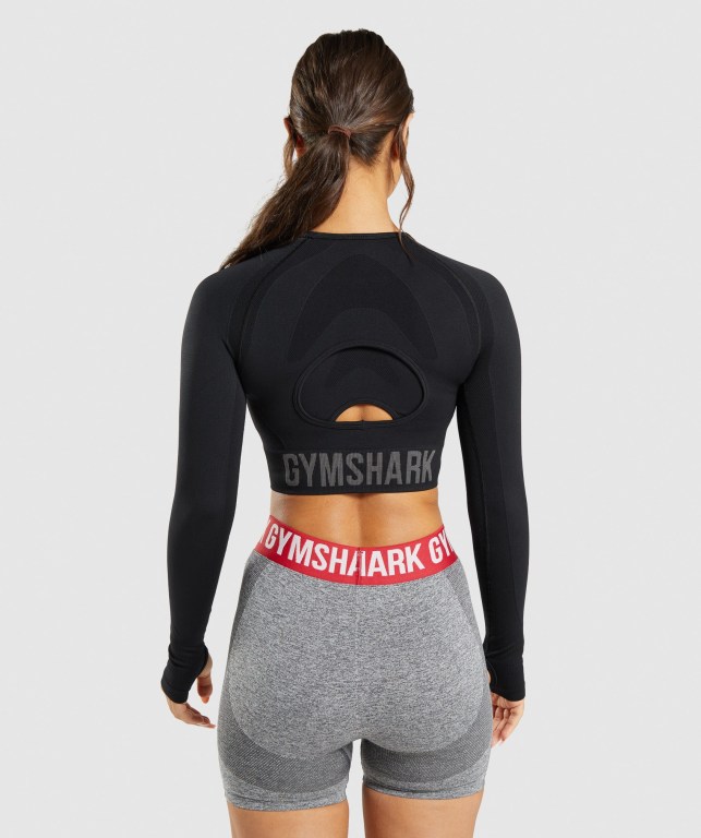 Sudaderas Gymshark Flex Sports Crop Top Mujer Negros | ZR9G8QrO8Je