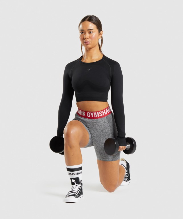 Sudaderas Gymshark Flex Sports Crop Top Mujer Negros | ZR9G8QrO8Je