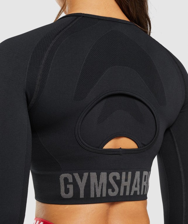 Sudaderas Gymshark Flex Sports Crop Top Mujer Negros | ZR9G8QrO8Je