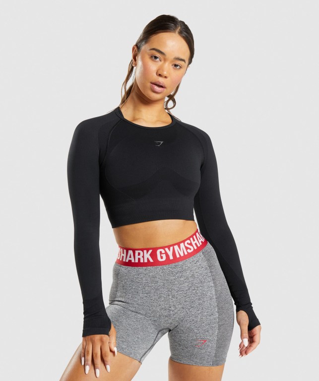 Sudaderas Gymshark Flex Sports Crop Top Mujer Negros | ZR9G8QrO8Je