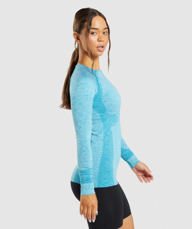 Sudaderas Gymshark Flex Top Mujer Azules | 1DiuTBrTfJM