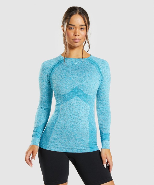 Sudaderas Gymshark Flex Top Mujer Azules | 1DiuTBrTfJM