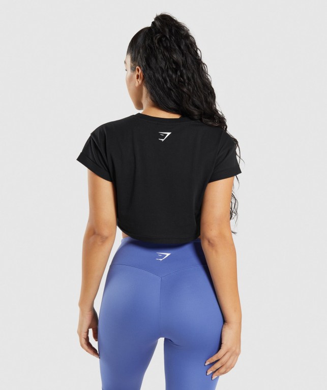 Sudaderas Gymshark Fraction Crop Top Mujer Negros | 5Y5uvAD9LrP