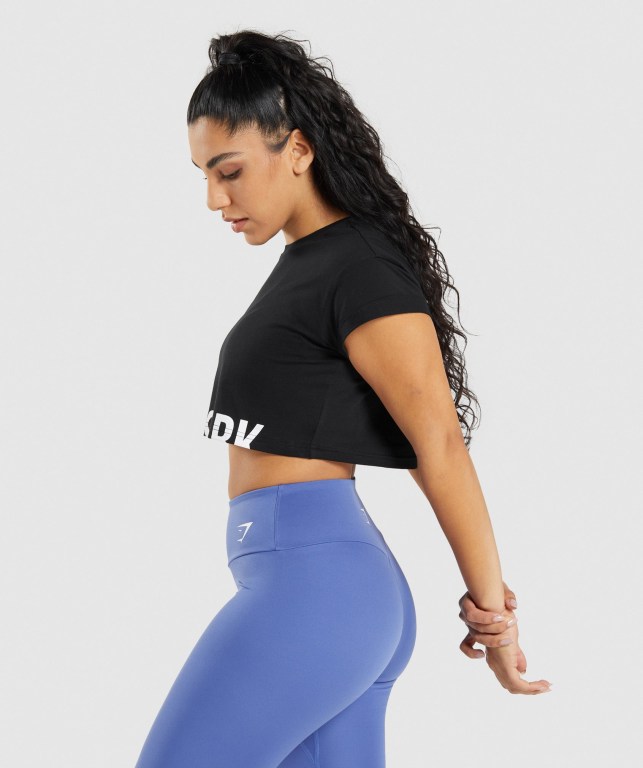 Sudaderas Gymshark Fraction Crop Top Mujer Negros | 5Y5uvAD9LrP