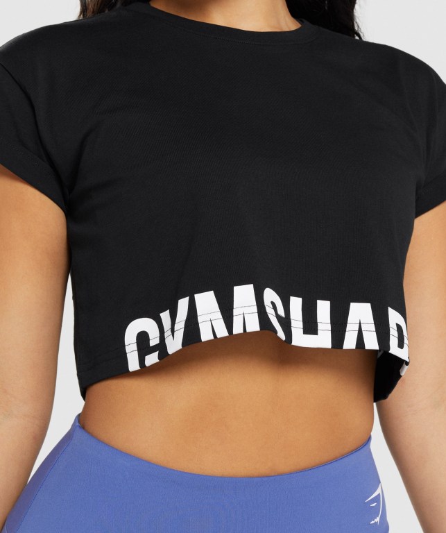 Sudaderas Gymshark Fraction Crop Top Mujer Negros | 5Y5uvAD9LrP