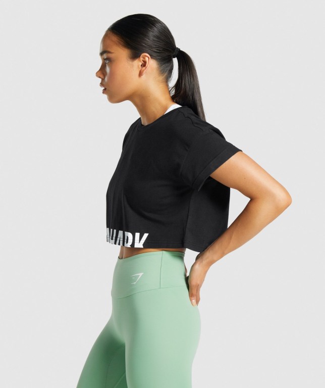 Sudaderas Gymshark Fraction Crop Top Mujer Negros | H2b3jyCdSF5