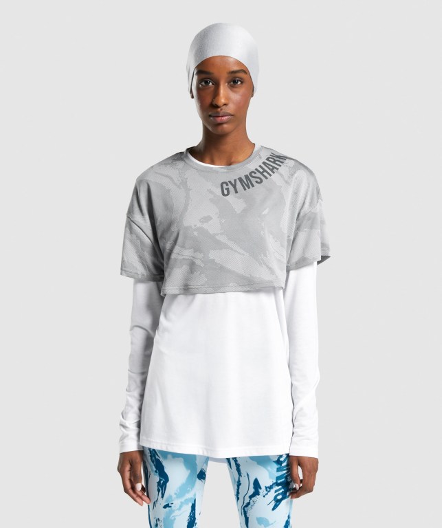 Sudaderas Gymshark GS Power Crop Top Mujer Grises | cKGZVcEUPjO