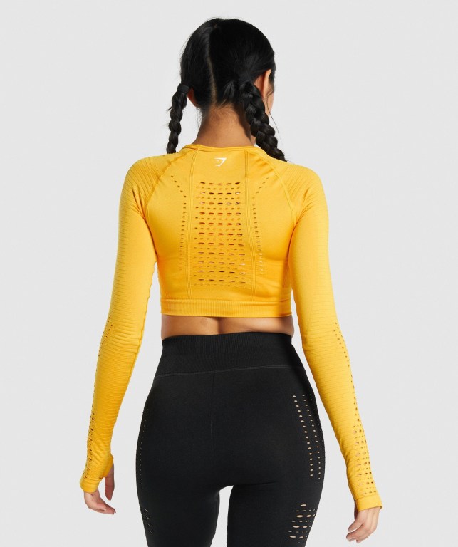 Sudaderas Gymshark Glow Seamless Crop Top Mujer Amarillos | u7roq21ISRG