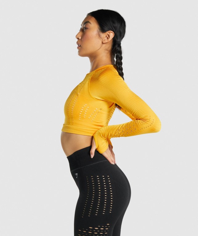 Sudaderas Gymshark Glow Seamless Crop Top Mujer Amarillos | u7roq21ISRG