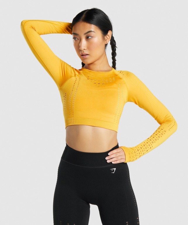 Sudaderas Gymshark Glow Seamless Crop Top Mujer Amarillos | u7roq21ISRG