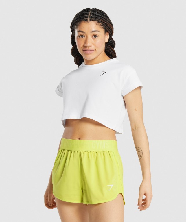 Sudaderas Gymshark Pre-Workout Graphic Crop Mujer Blancos | E54UJoplwGg