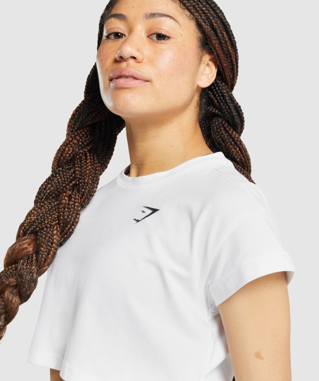 Sudaderas Gymshark Pre-Workout Graphic Crop Mujer Blancos | E54UJoplwGg