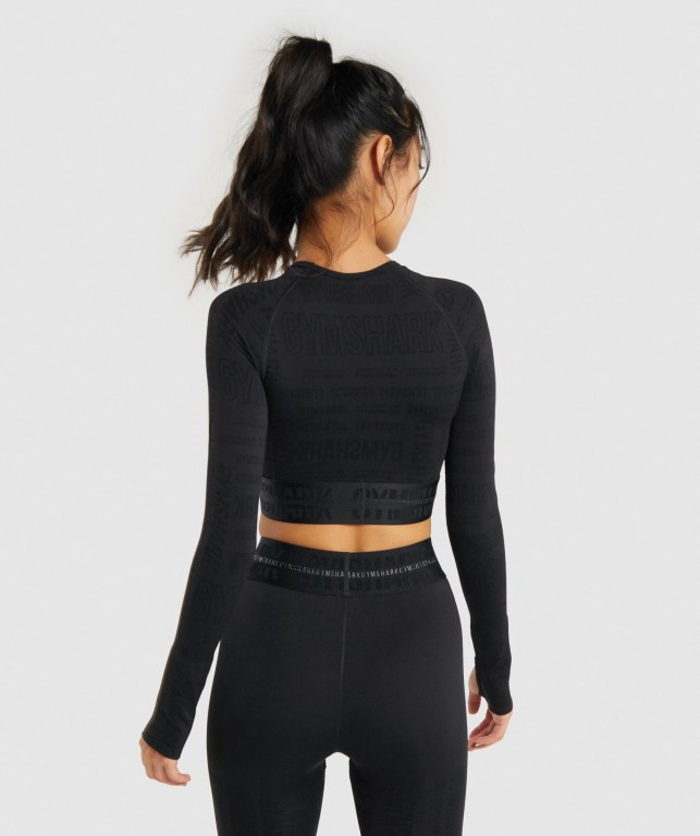 Sudaderas Gymshark Vision Crop Top Mujer Negros | NCv7ZYjrusP