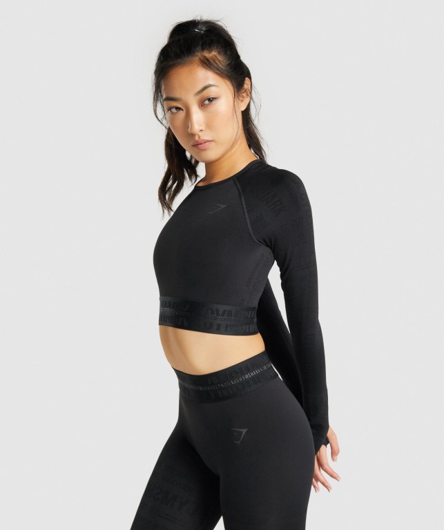 Sudaderas Gymshark Vision Crop Top Mujer Negros | NCv7ZYjrusP