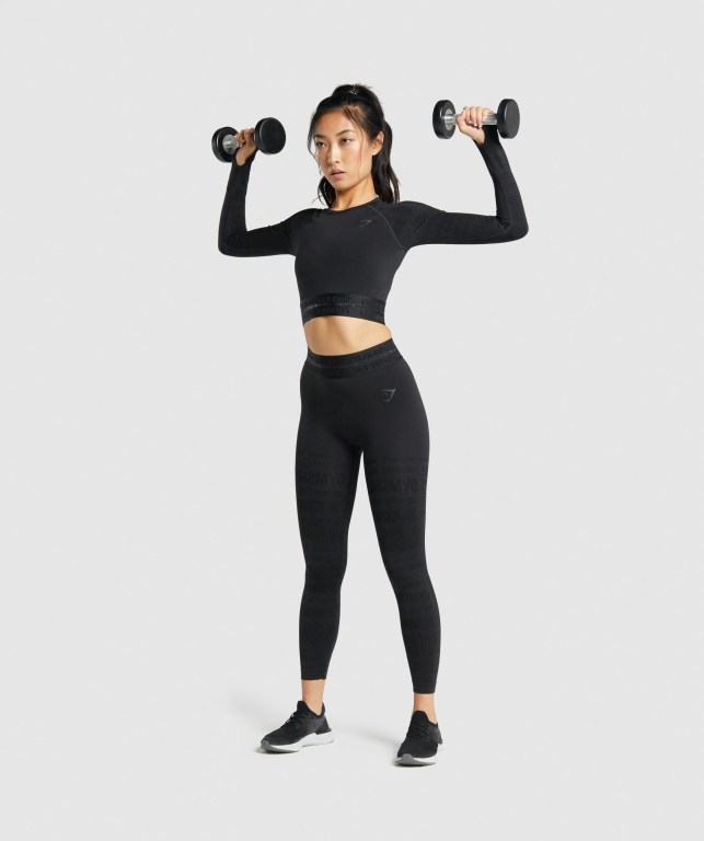 Sudaderas Gymshark Vision Crop Top Mujer Negros | NCv7ZYjrusP